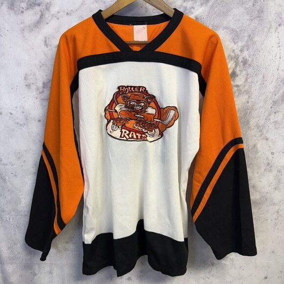 Vintage Roller Rats Hockey Jersey Mens Medium Orange Athletic Knits - Picture 1 of 12